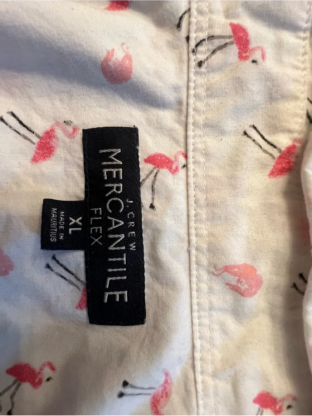 J. Crew White Short-Sleeve Button-Down with Pink Flamingo Print